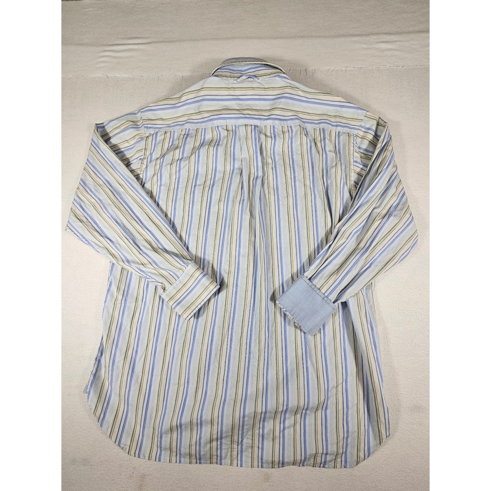 Tommy Hilfiger Vintage Striped Button Down Shirt Mens Large Blue Green 80s 2-Ply